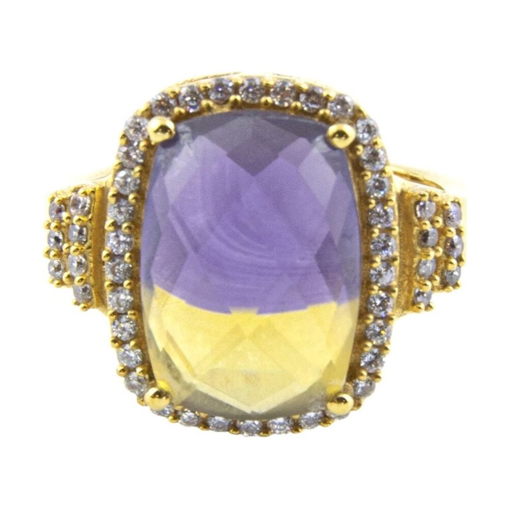 Gold Coast 14K Yellow Gold Plated Emerald Cut Ametrine Statement Ring Size 9
